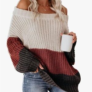 Colorblock Off-Shoulder Sweater